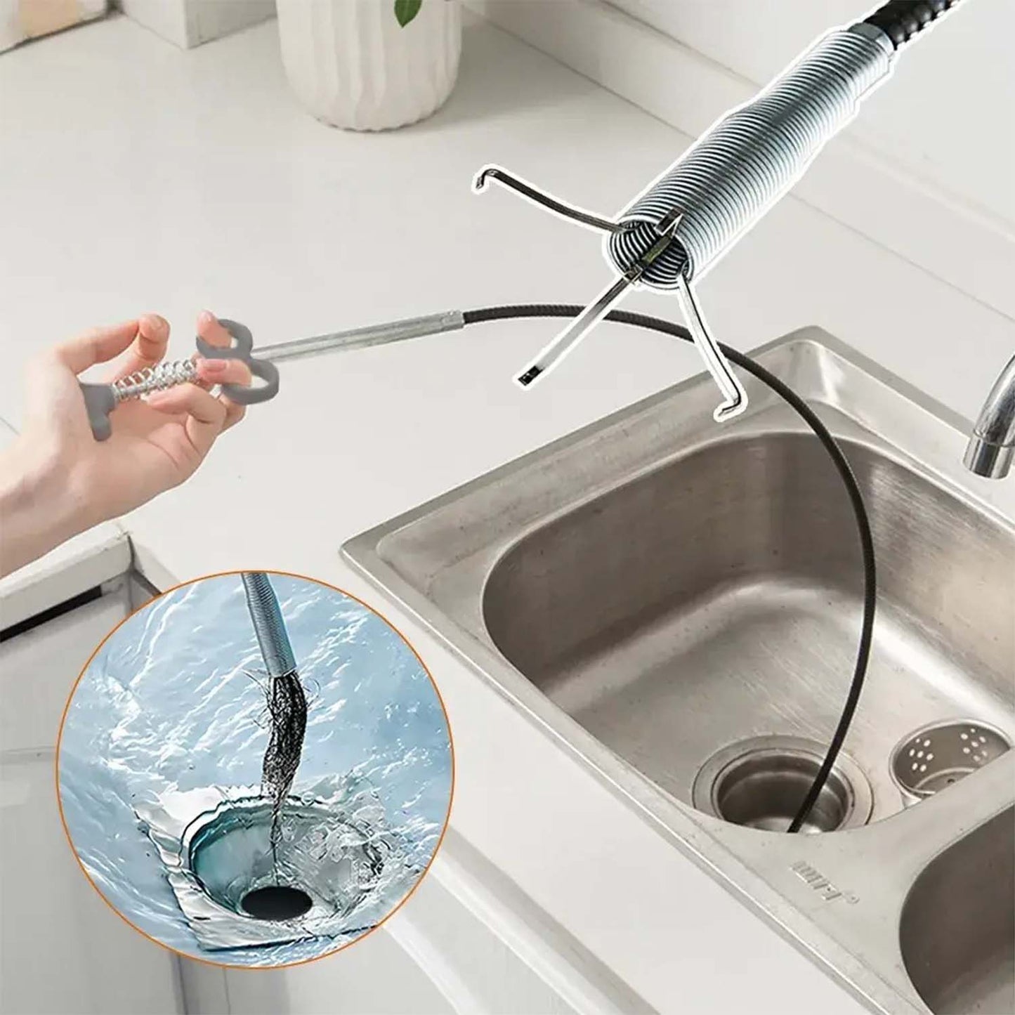 Flexible Spring Drain Cleaning Tool with Hand Grip (1 Pc / 156 Cm)