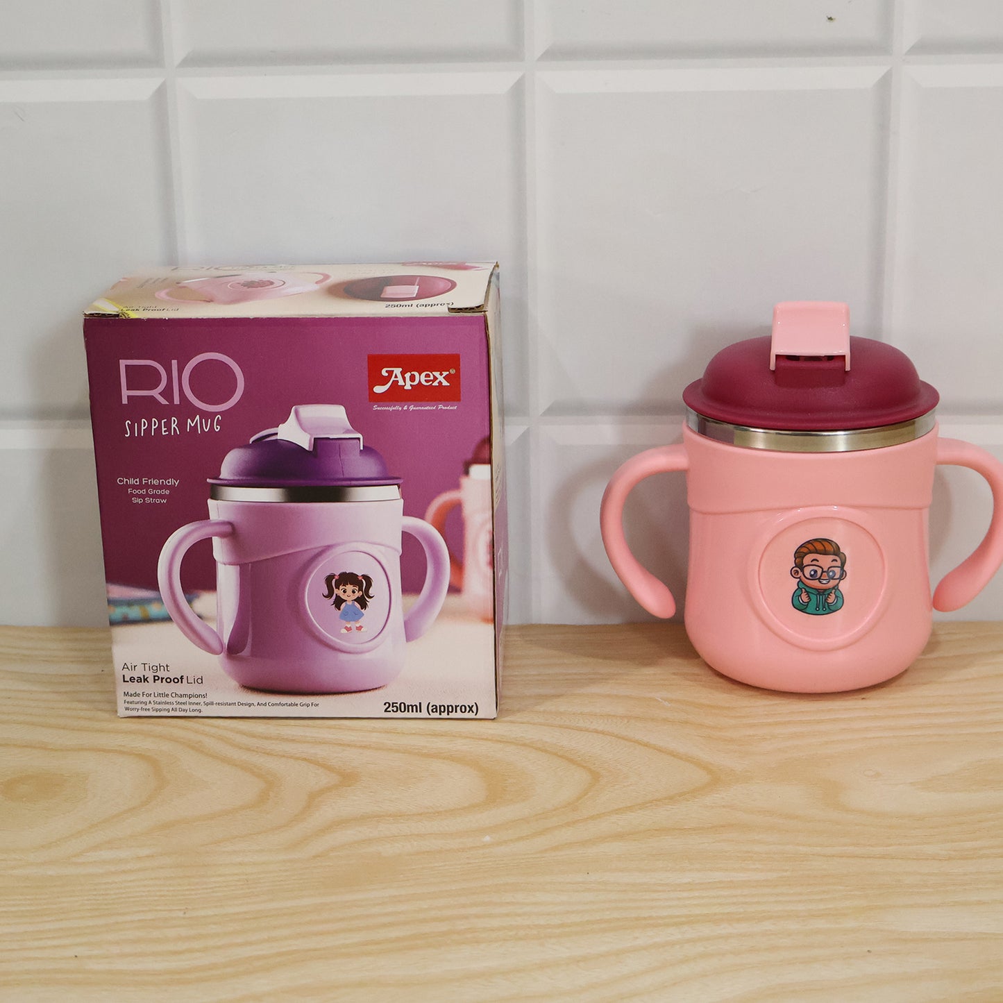 Apex Rio Sipper Cup 250 ML Kids Straw Bottle with Twin Handles (1 Pc)