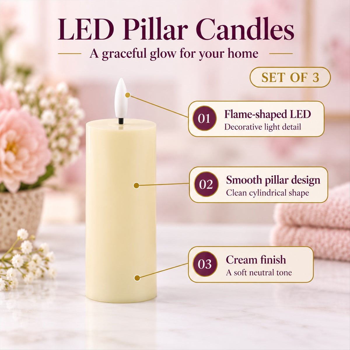 Smooth LED candles decor use