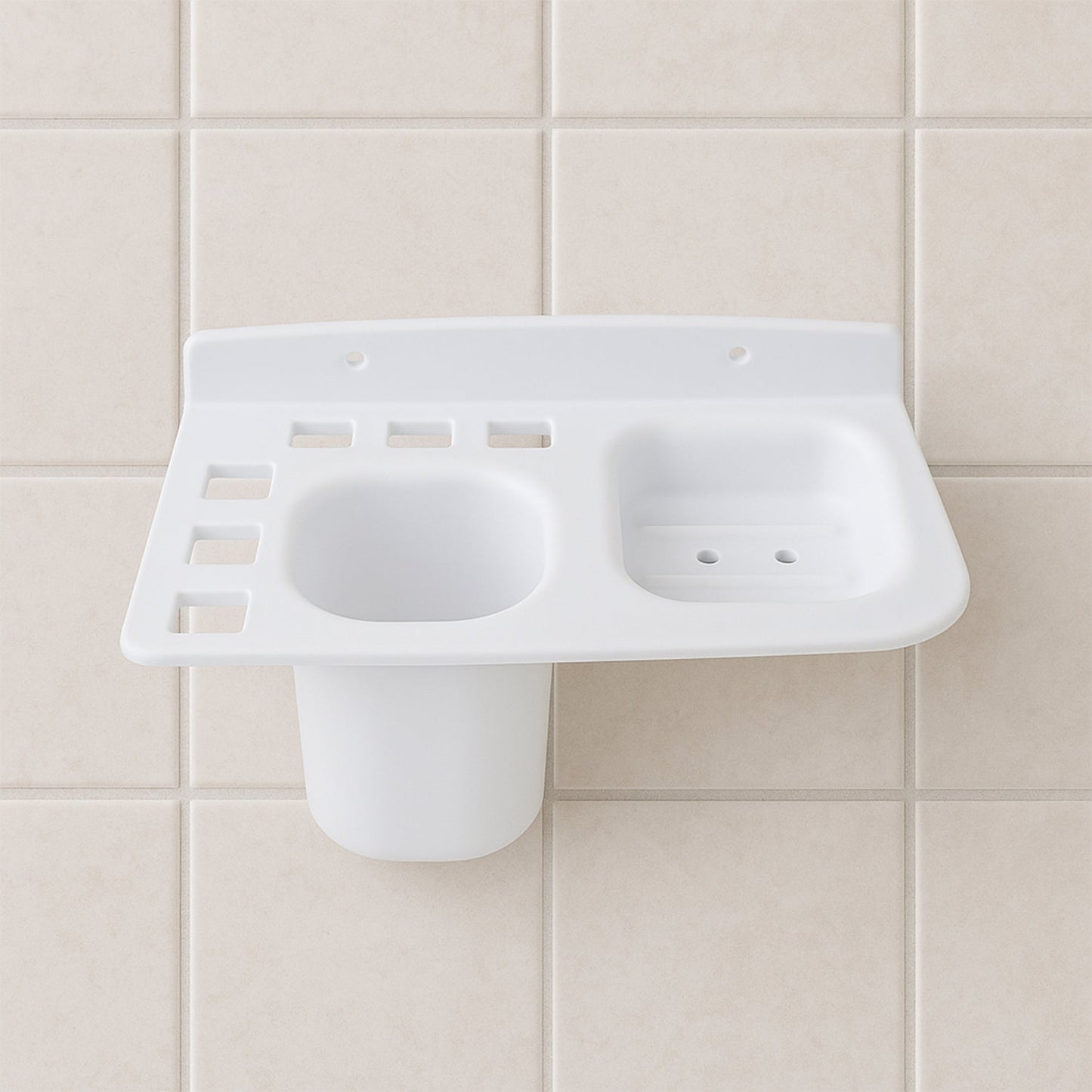 3in1 Wall Mounted Multi-Compartment Toothbrush & Soap Holder with Cup (1 Pc)