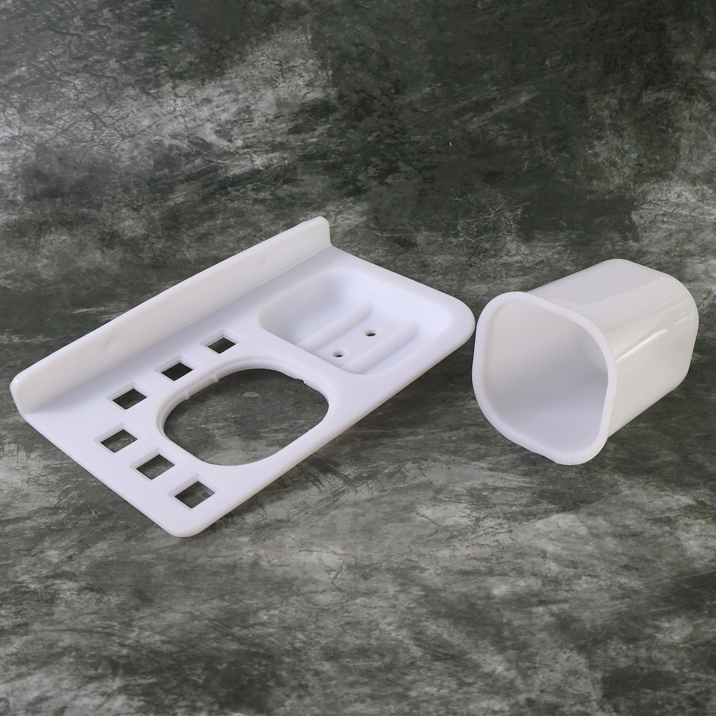 3in1 Wall Mounted Multi-Compartment Toothbrush & Soap Holder with Cup (1 Pc)