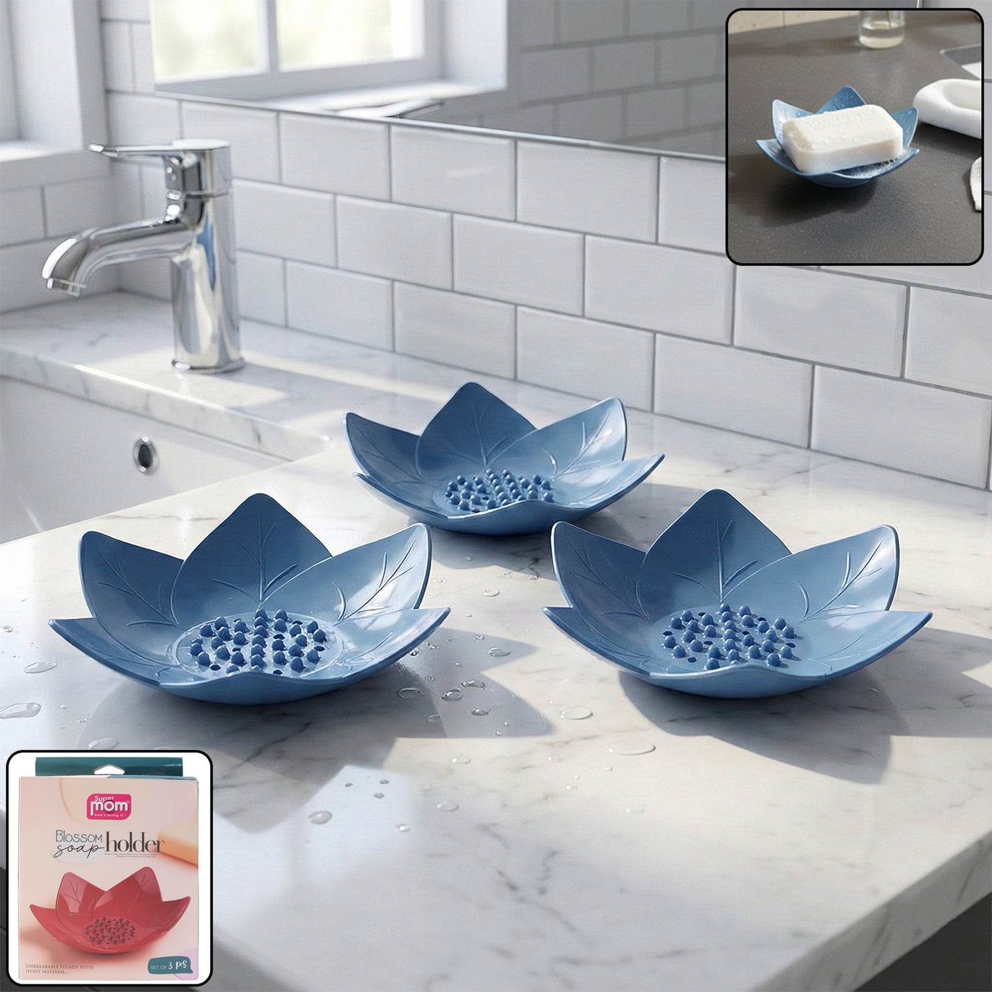 Supermom 3-Piece Lotus Blossom Design Soap Holder Set