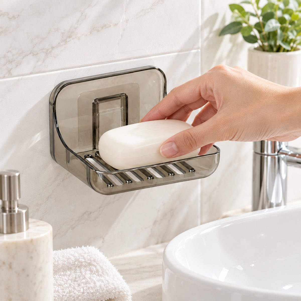 Apex Wall Mounted Soap Holder with Drain, Adhesive Soap Dish for Bathroom (1 Pc)
