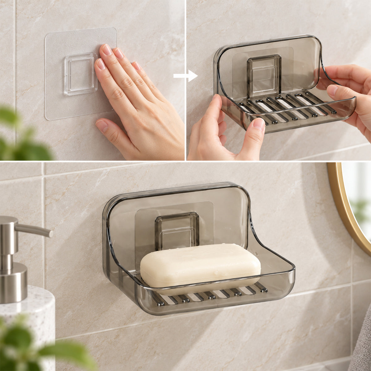 Apex Wall Mounted Soap Holder with Drain, Adhesive Soap Dish for Bathroom (1 Pc)
