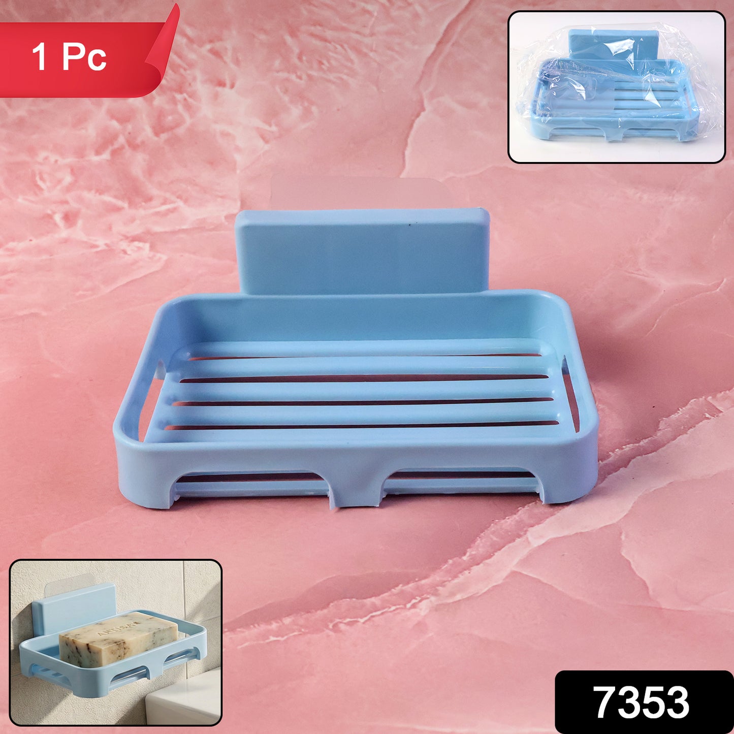 Self-Adhesive Wall Mount Plastic Soap Dish with Drain Slots