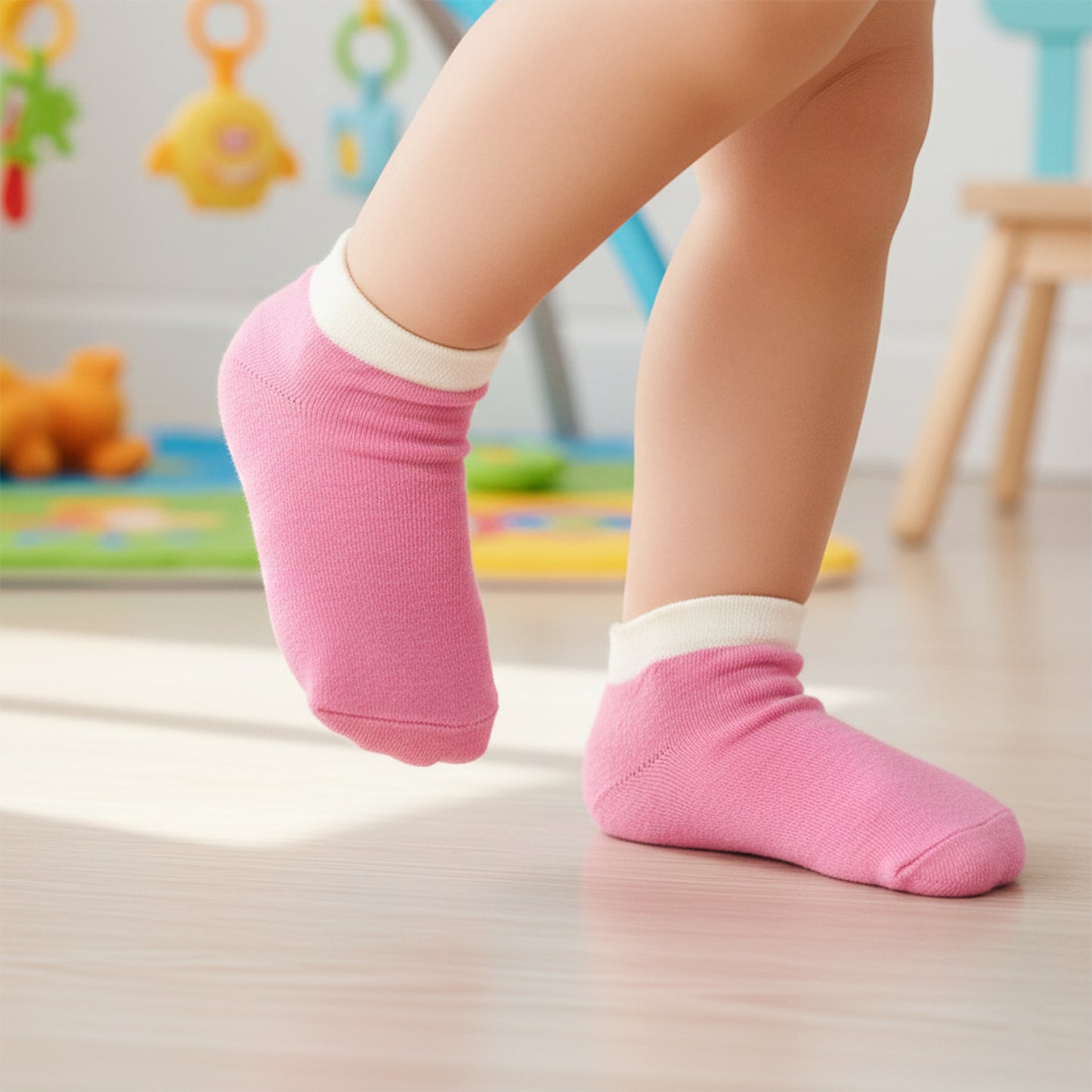 Pink & White Soft Ankle Socks for Kids (1 Pair)