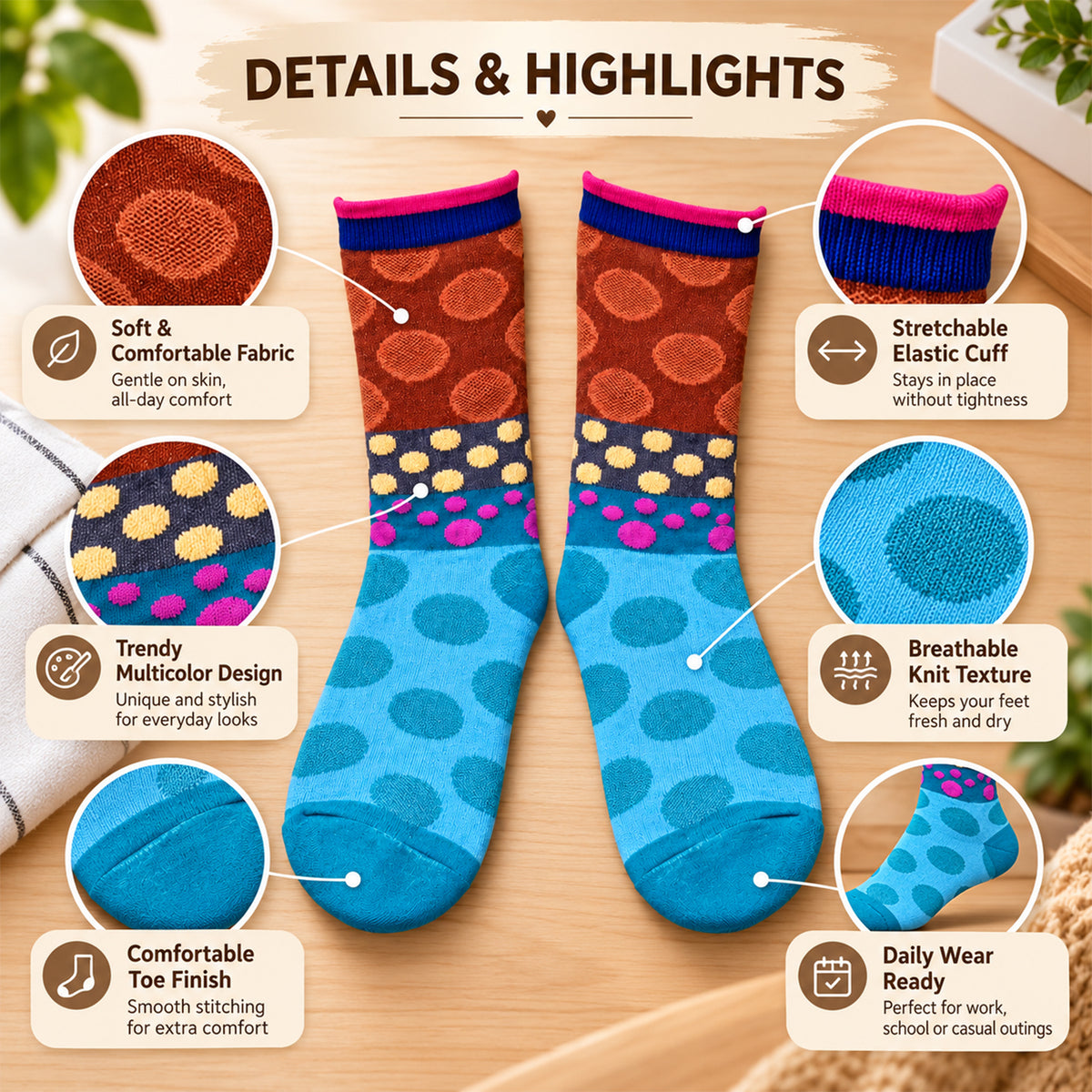Overview of ankle length socks soft cotton.