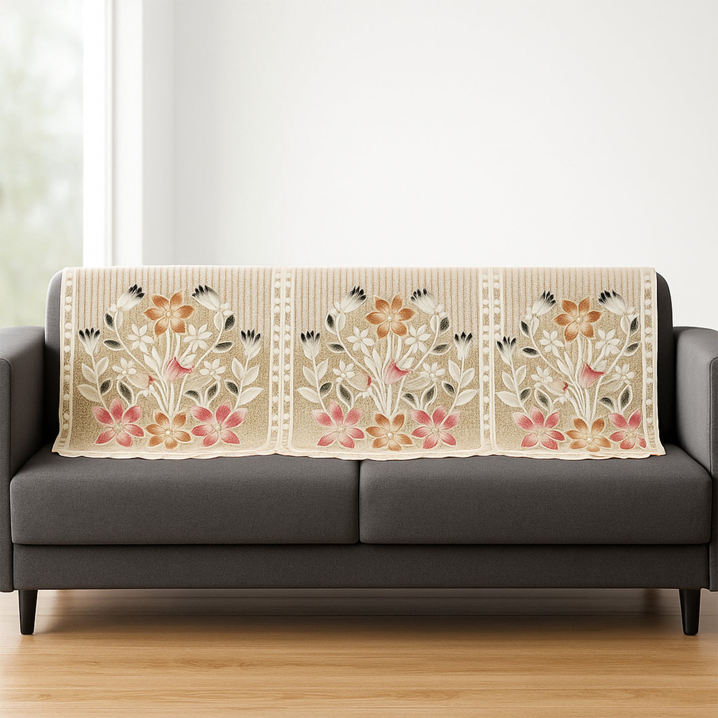 Elegant Floral Sofa Protector Cover - (1 Pc / 139x28 Inch)