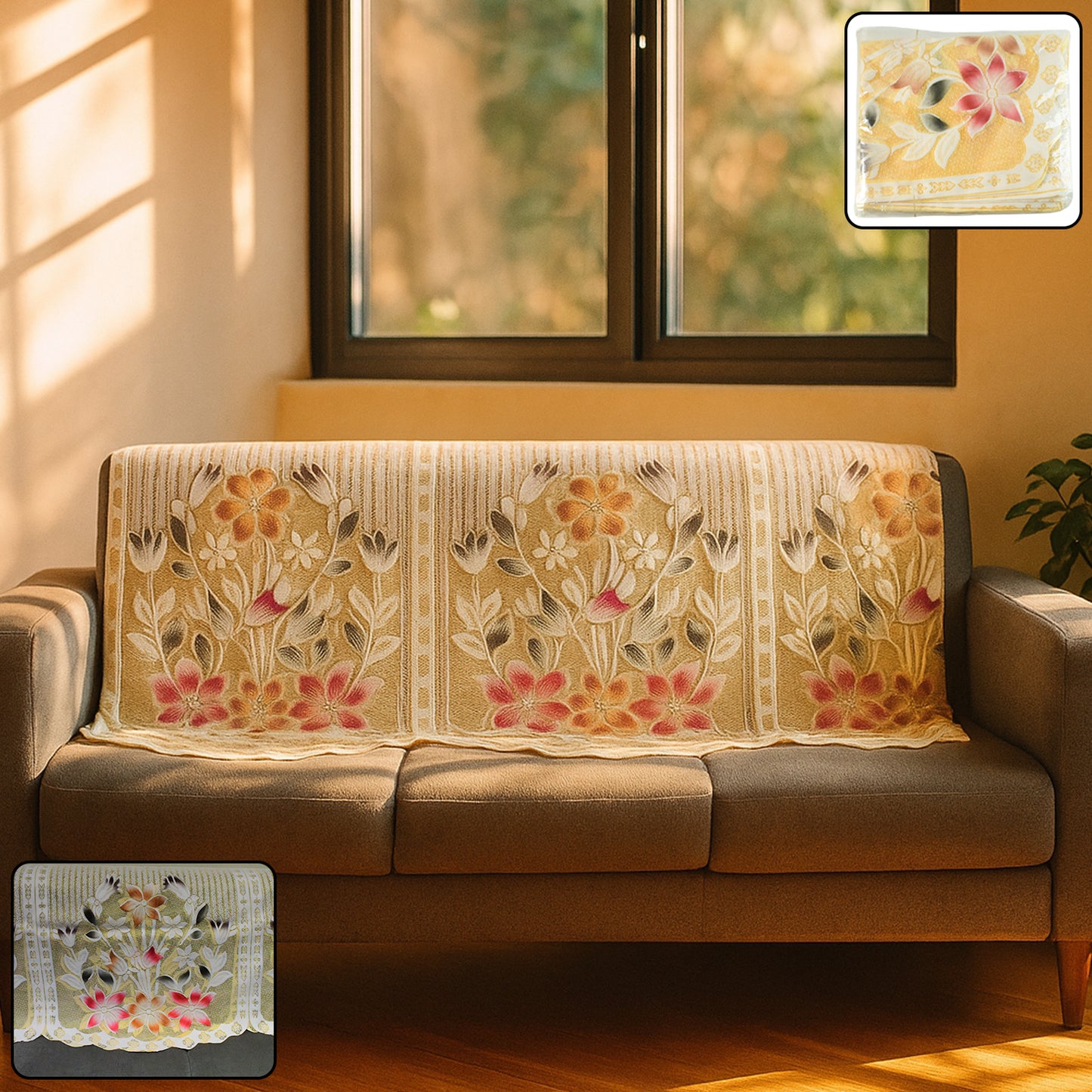 Elegant Floral Sofa Protector Cover - (1 Pc / 139x28 Inch)