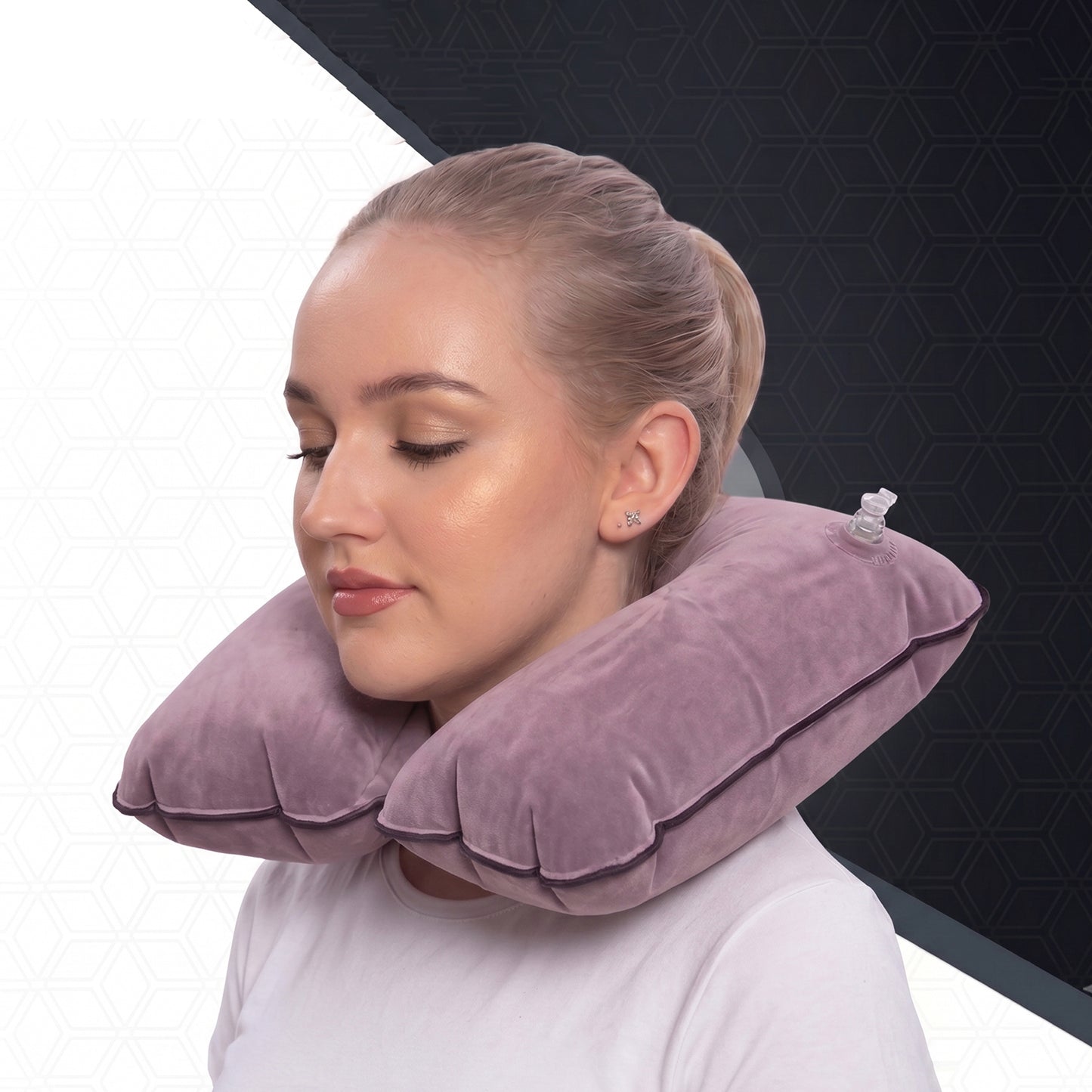 Inflatable U Shape Velvet Travel Neck Pillow for Flight Rest (1 Pc)