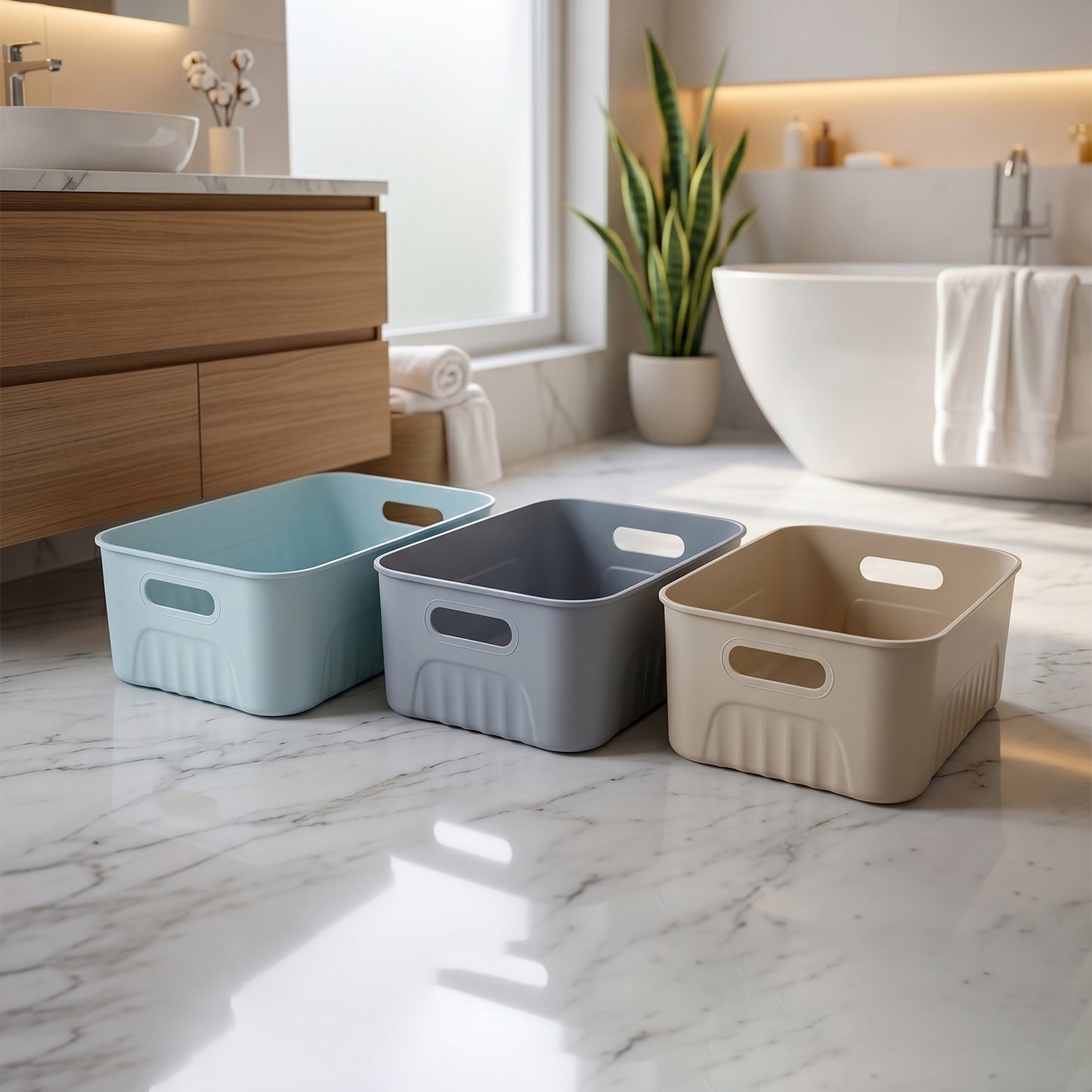 Space Storage Basket Set of 3 Multipurpose Plastic Organizer Bins (3 Pc Set)