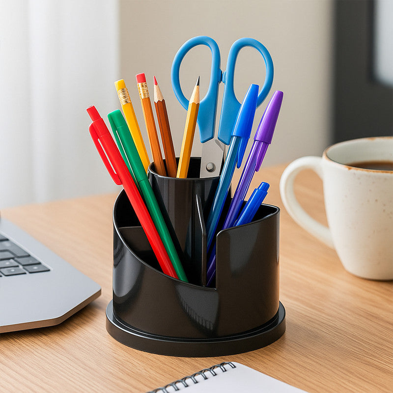 Khyati Spinox 360° Rotating Pen Stand – Multi-Compartment Desk Organizer for Office & Study