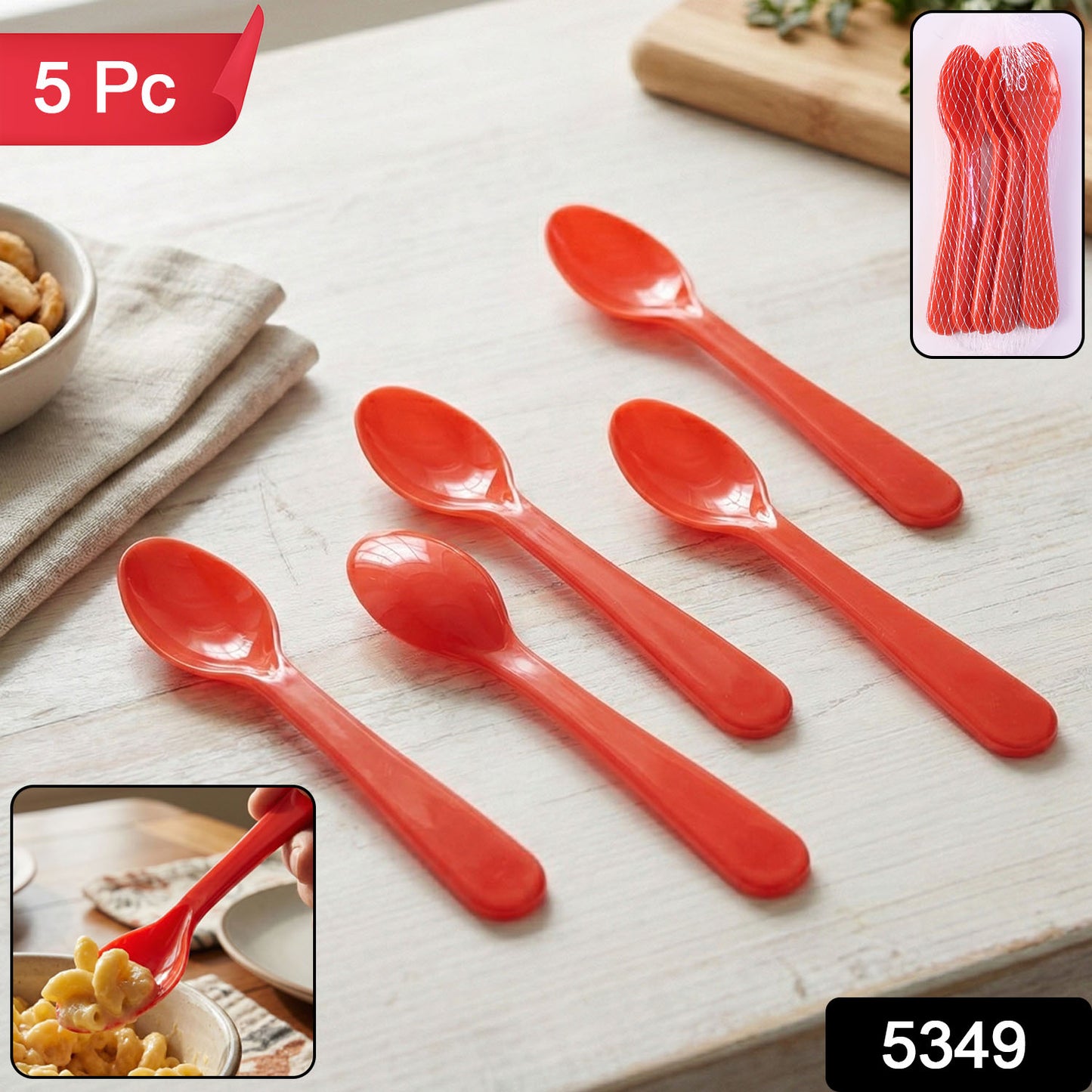 Food Plastic Spoon Set Table Spoon Tea Spoon Coffee Spoon Heat Resistant 5 Pc