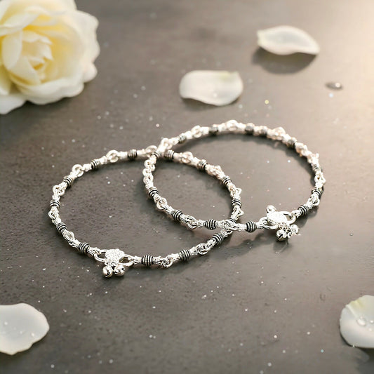 Silver Anklets - Black Beads & Heart Charm,anklet