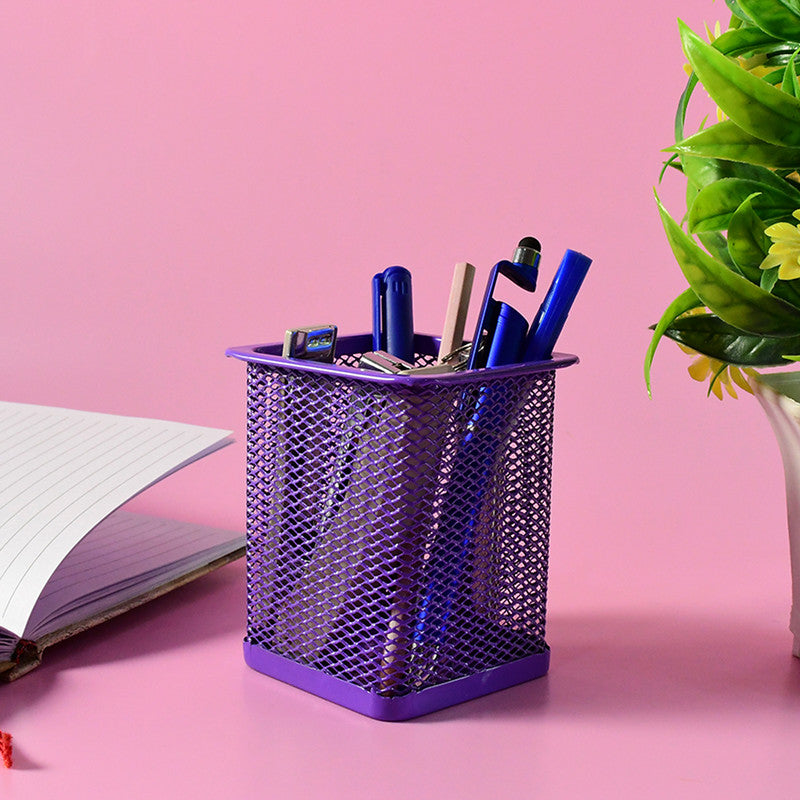 Khyati Square Metal Pen Stand – Sturdy Mesh Pencil Holder for Desk, Office & Study Table