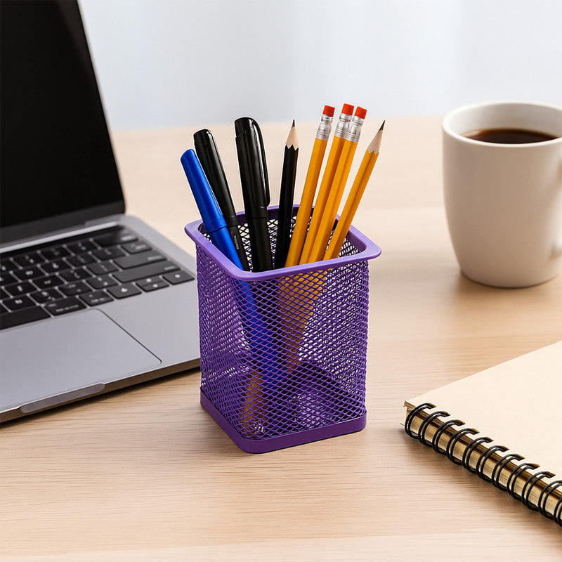 Khyati Square Metal Pen Stand – Sturdy Mesh Pencil Holder for Desk, Office & Study Table