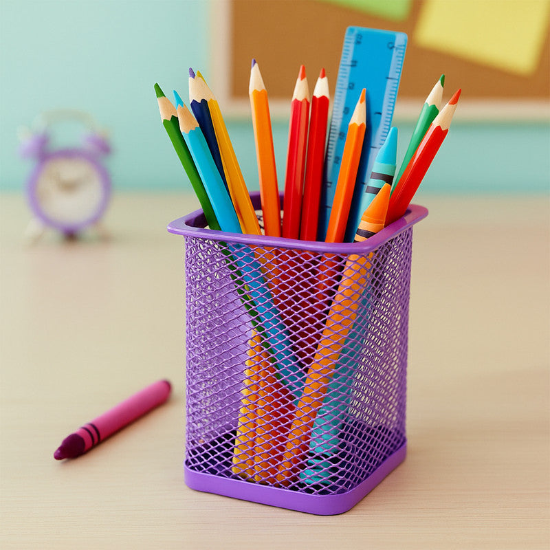 Khyati Square Metal Pen Stand – Sturdy Mesh Pencil Holder for Desk, Office & Study Table
