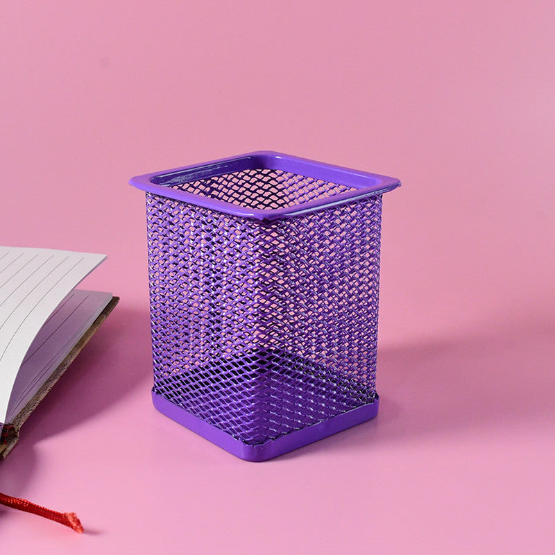 Khyati Square Metal Pen Stand – Sturdy Mesh Pencil Holder for Desk, Office & Study Table