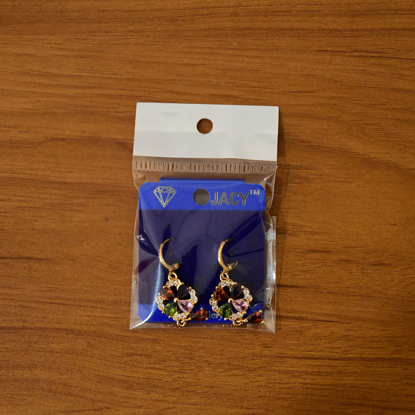 Gold-Tone Multicolor Crystal Floral Drop Hoop Earrings for Women