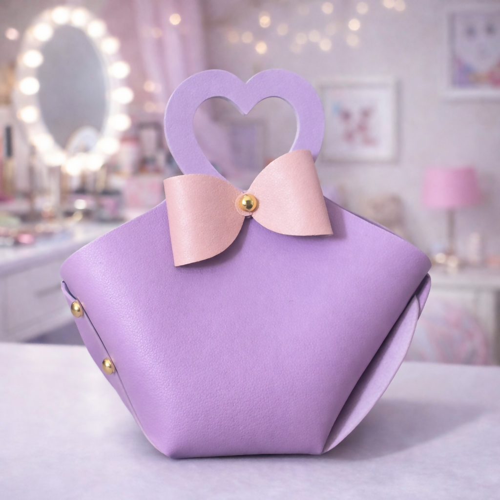 Purple Mini Handheld Bag for Women | Heart Handle Stylish Gift Purse