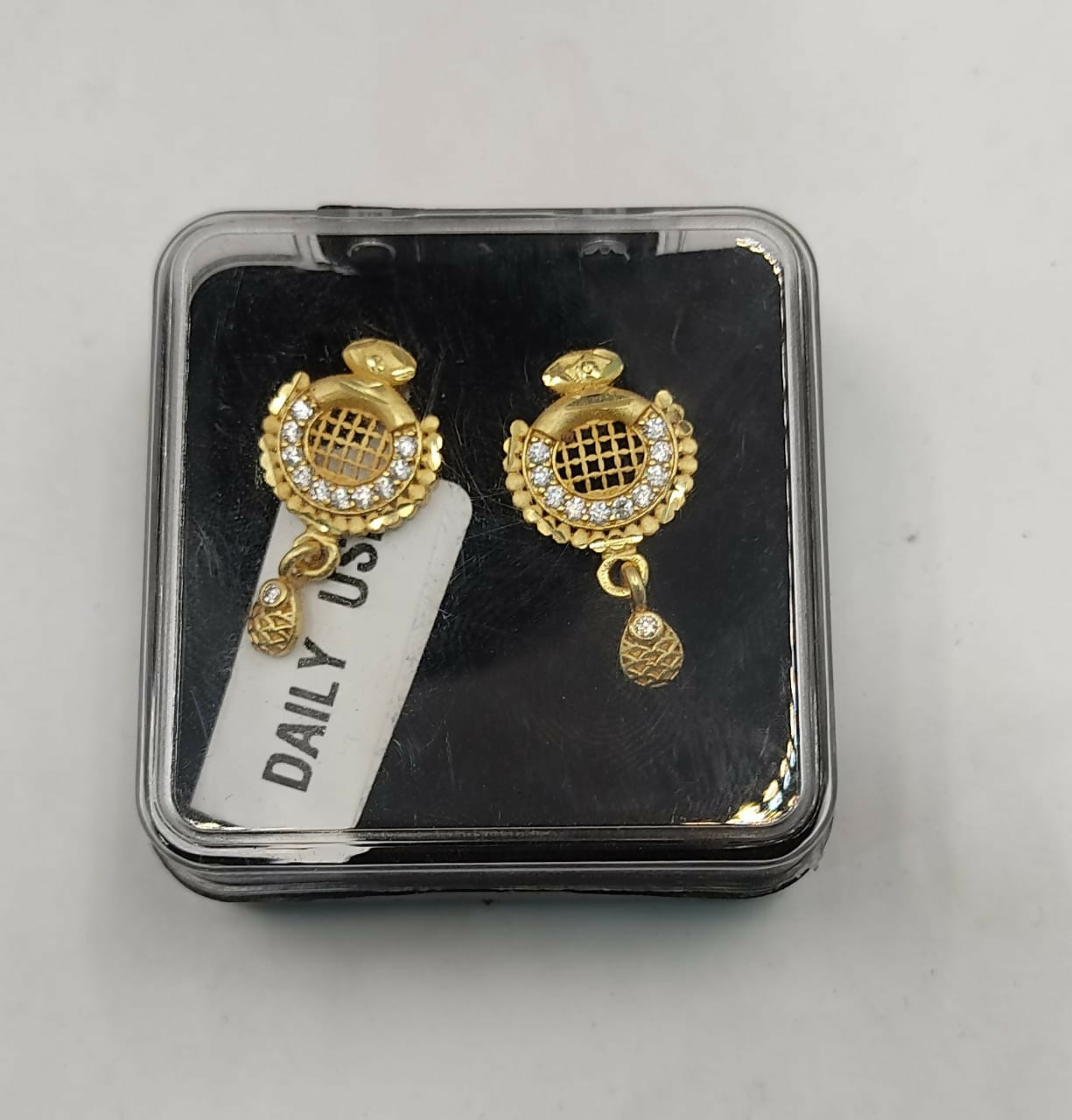 Gold Plated Grid Design Earrings with AD for women and girls