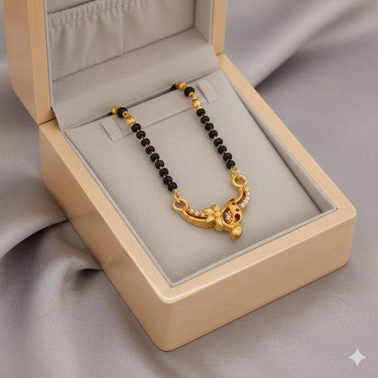 Modern Gold & AD Mangalsutra with Black Beads
