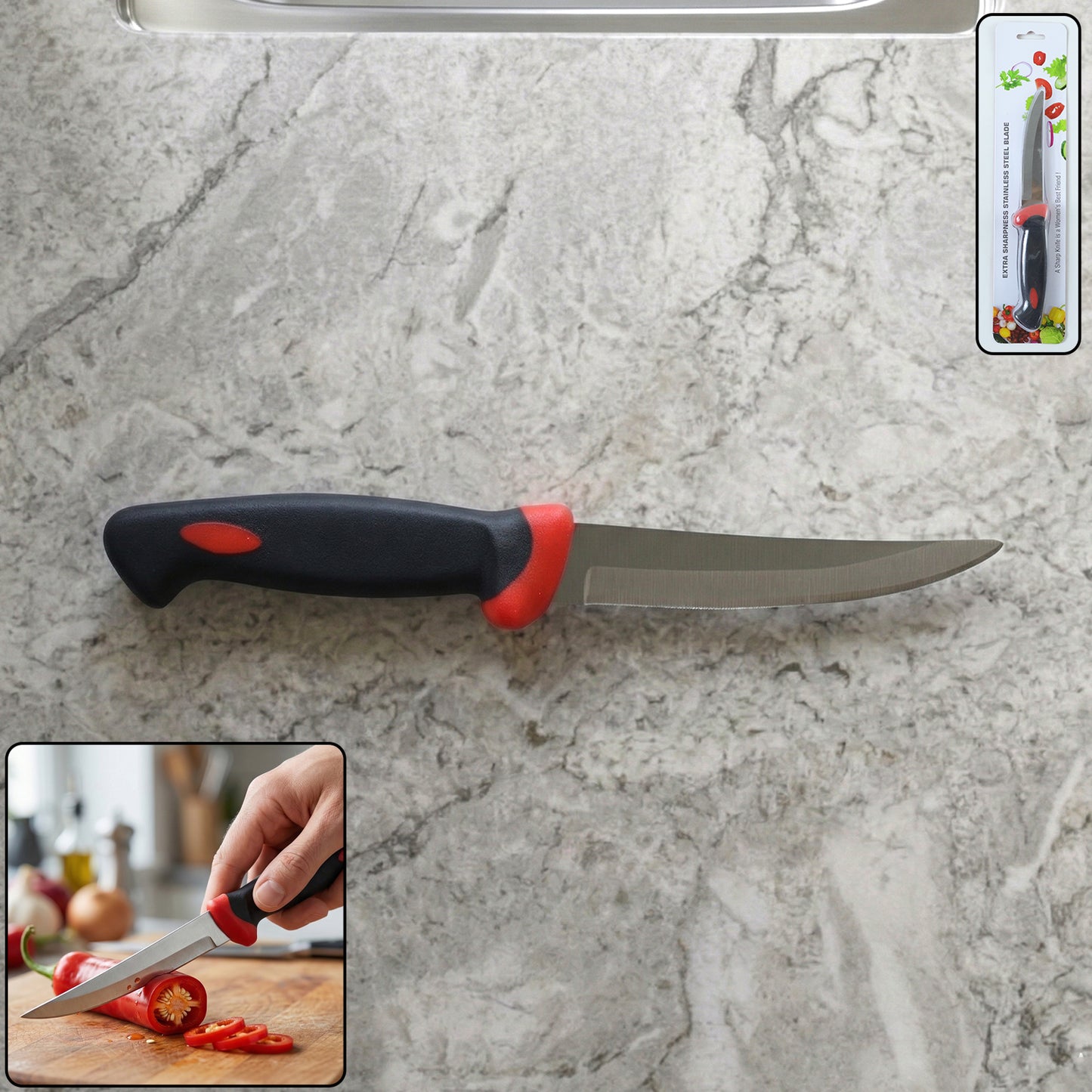 Stainless Steel Kitchen Utility Knife with Ergonomic Grip Handle (1 Pc)