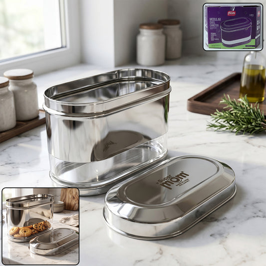 Supermom Stainless Steel Oval Canister 1500 ML Front View