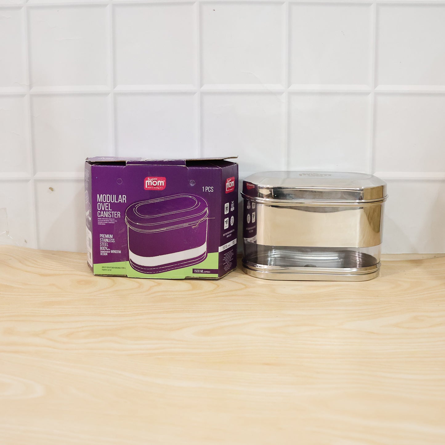 Supermom Stainless Steel Oval Canister 1500 ML - Airtight Storage