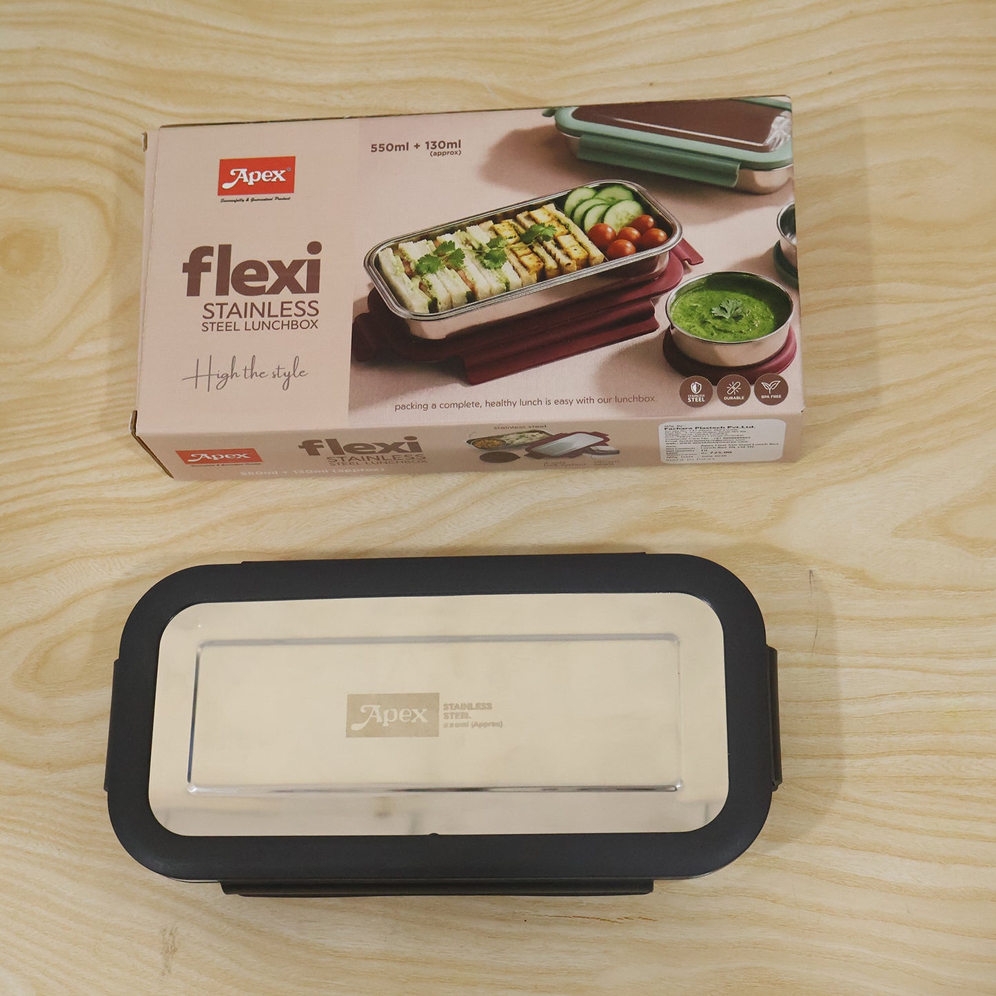 Apex Flexi Stainless Steel Lunch Box Set with Container and Bowl (2 Pc)