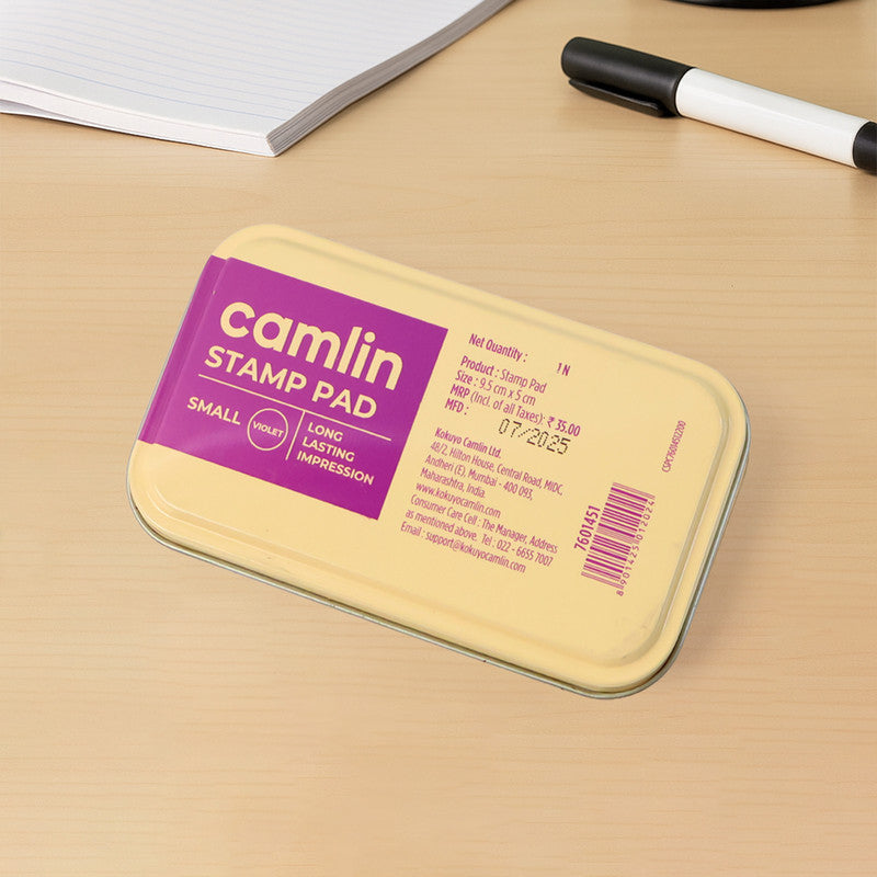 Camlin Small Violet Metal Stamp Pad – Long Lasting Ink Pad for Clear Impressions