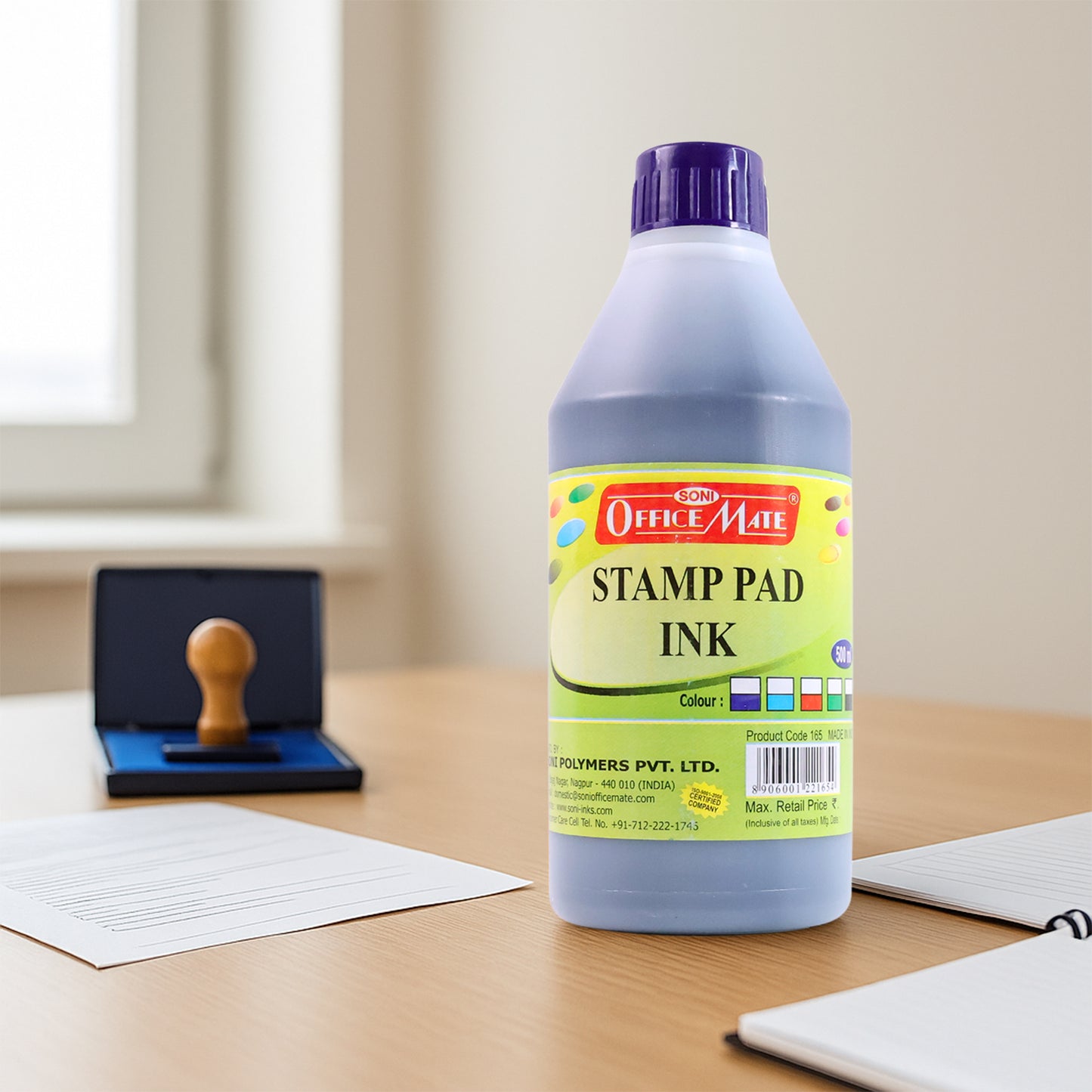 Officemate Stamp Pad Ink – 500 ml Violet Refill Bottle for Office Stamp Pads
