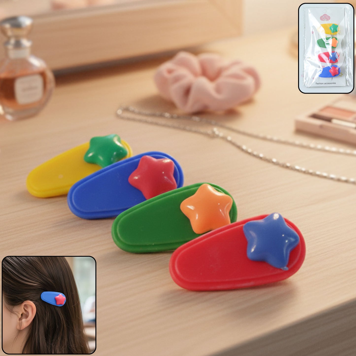 Colorful star decorative hair clip set with 4 pieces
