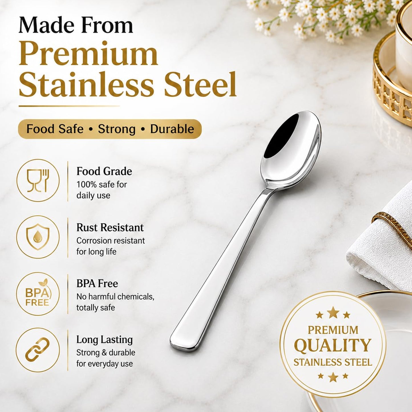Apex Stainless Steel Baby Feeding Spoon Set with Round Bowl Tip (6 Pc)