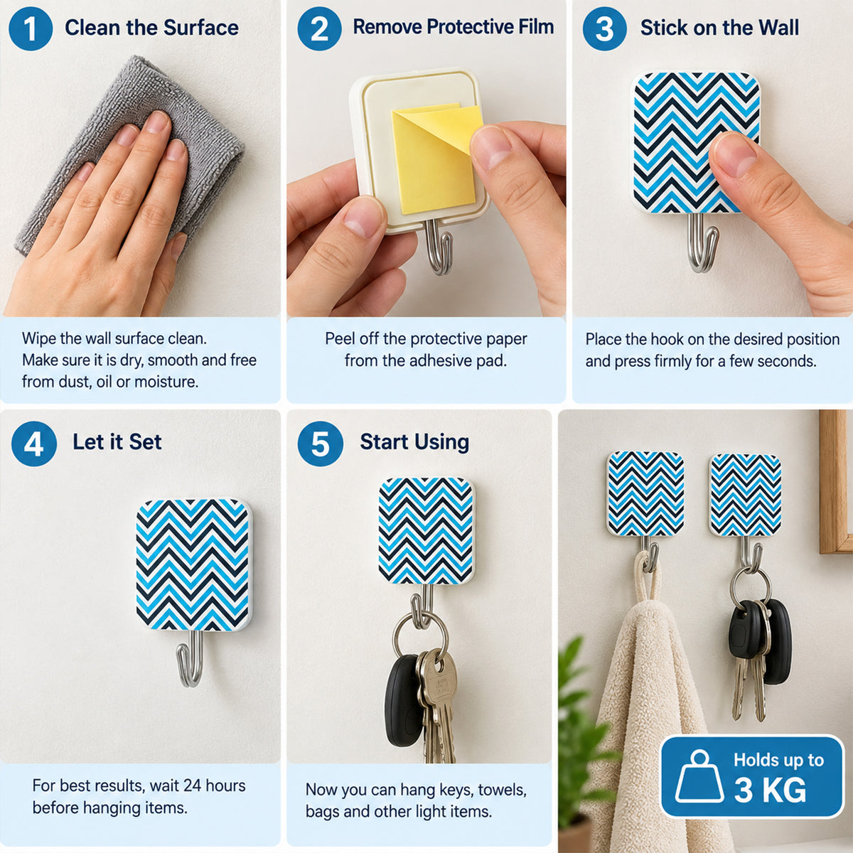 Self Adhesive Cartoon Wall Hooks for Home Doors and Wardrobes (2 Pc)