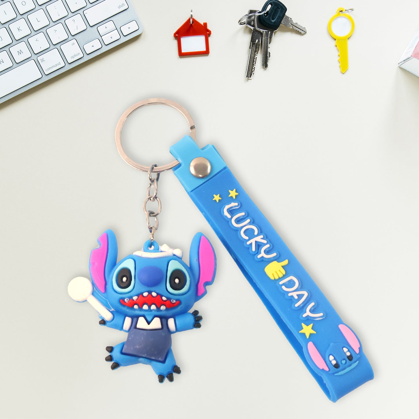 Cute Cartoon Silicone 3D Key Chain with Metal Hook & Strap (Pack of 1 / Mix Design)