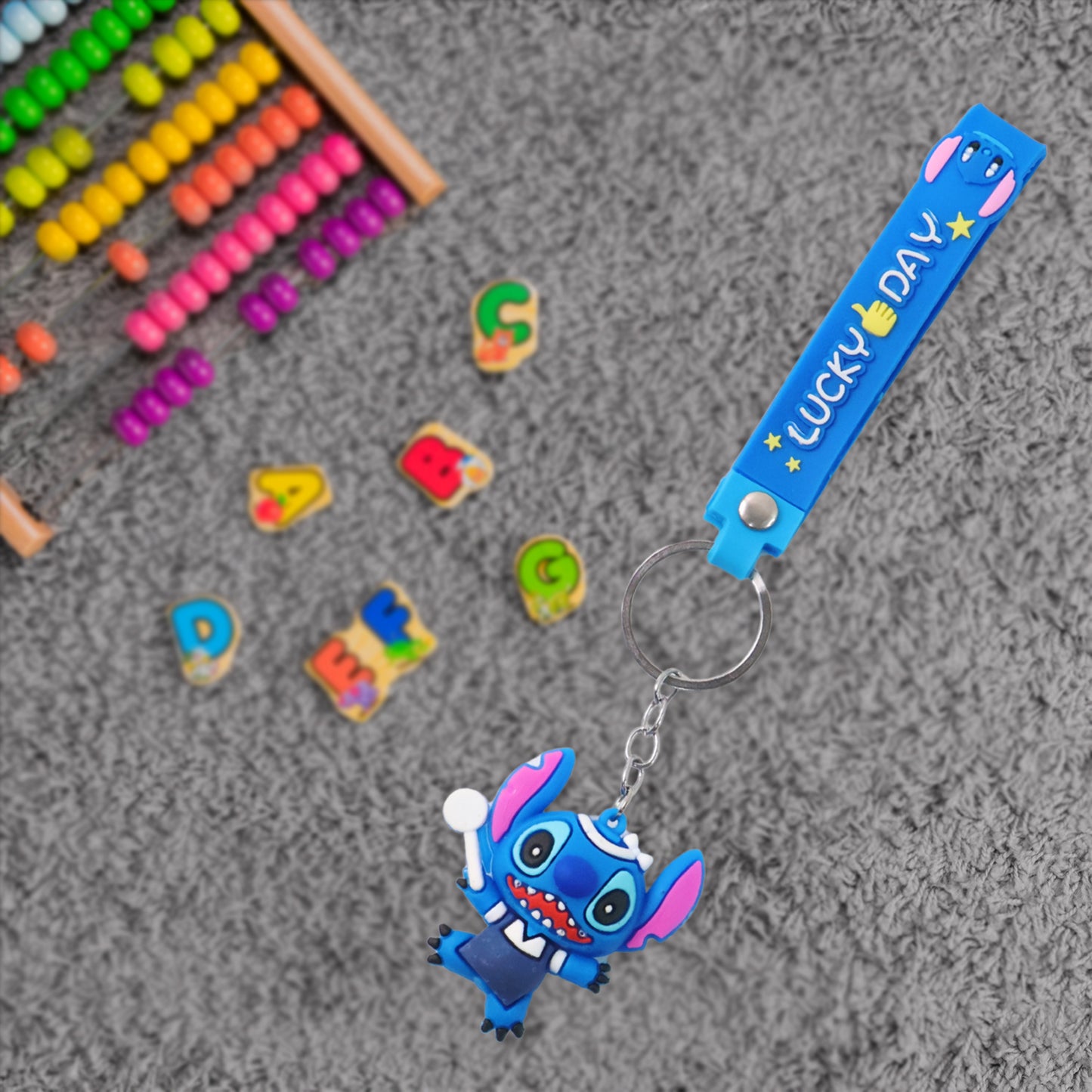 Cute Cartoon Silicone 3D Key Chain with Metal Hook & Strap (Pack of 1 / Mix Design)
