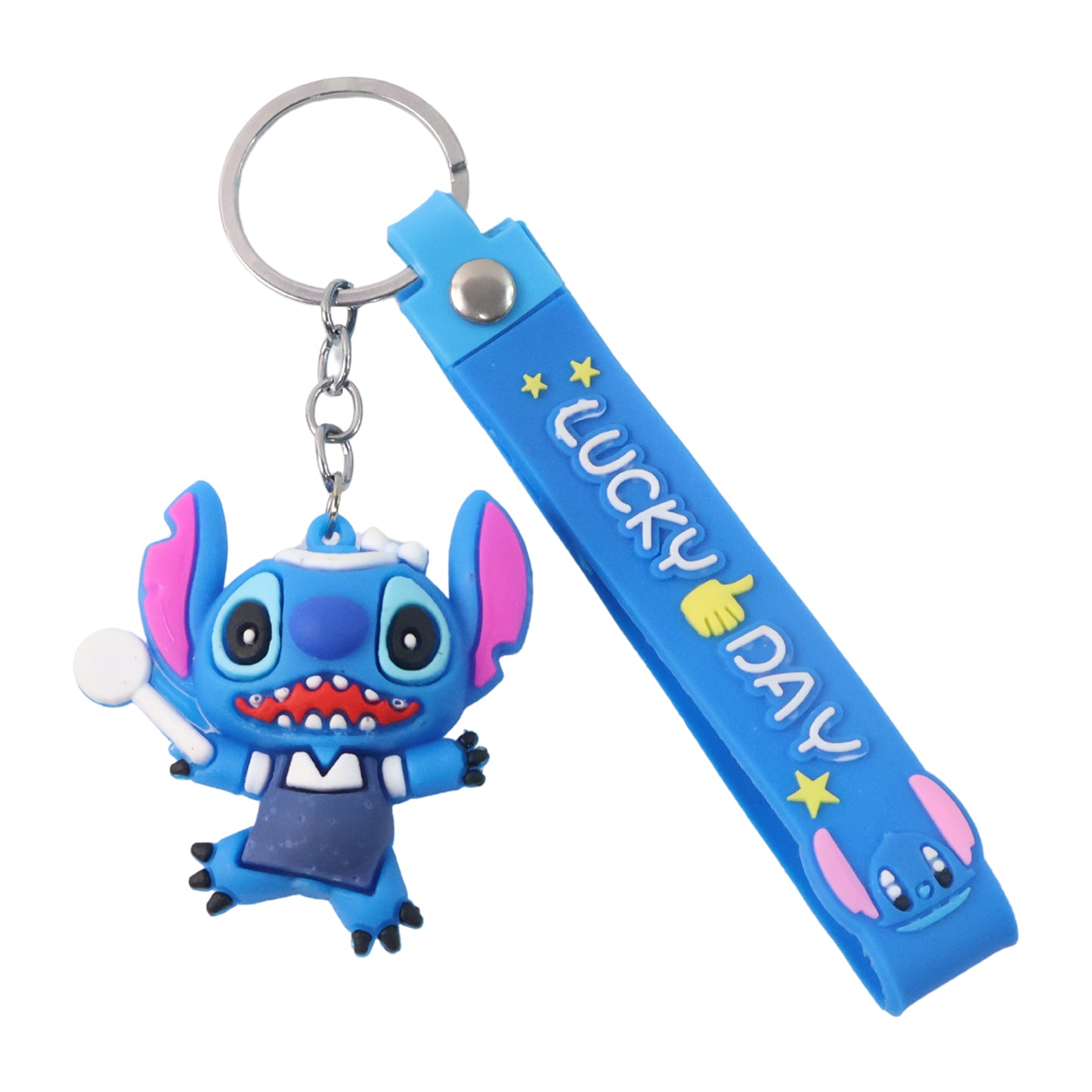 Cute Cartoon Silicone 3D Key Chain with Metal Hook & Strap (Pack of 1 / Mix Design)