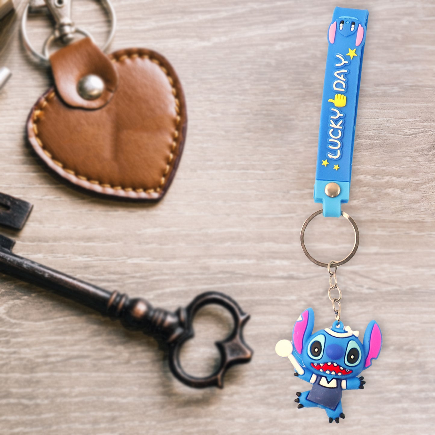 Cute Cartoon Silicone 3D Key Chain with Metal Hook & Strap (Pack of 1 / Mix Design)