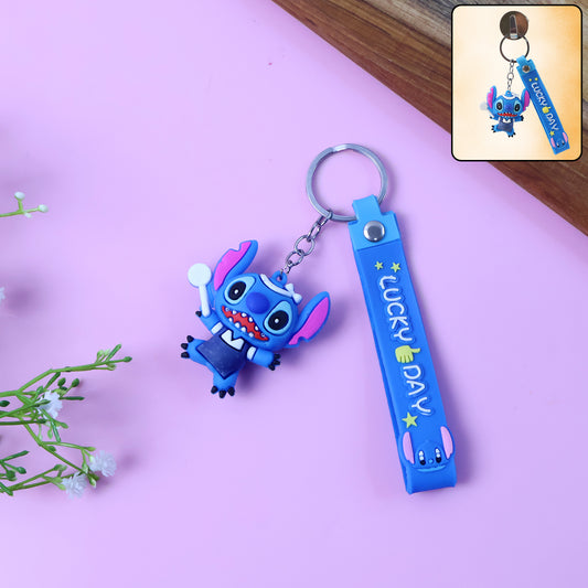 Cute Cartoon Silicone 3D Key Chain with Metal Hook & Strap (Pack of 1 / Mix Design)