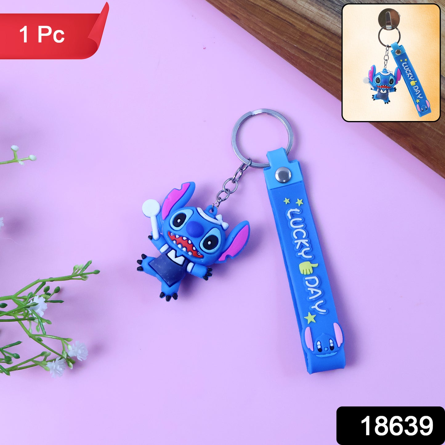 Cute Cartoon Silicone 3D Key Chain with Metal Hook & Strap (Pack of 1 / Mix Design)