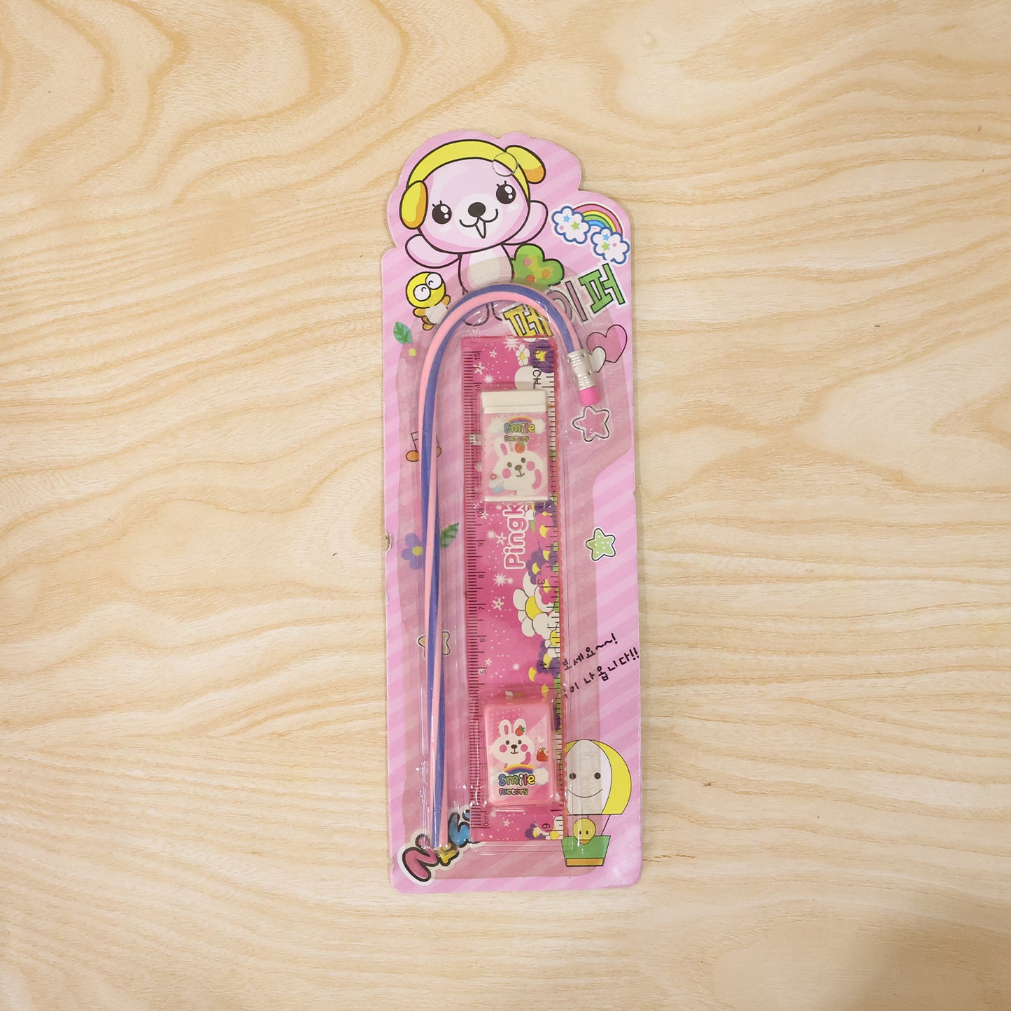 4-In-1 Cute Pink Stationery Set with Ruler, Pencil, Eraser & Sharpener