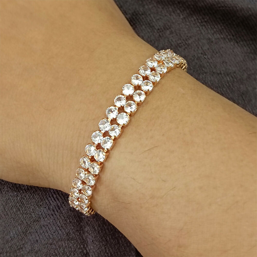 Rose Gold Plated Ad Stone Double Line Bracelet
