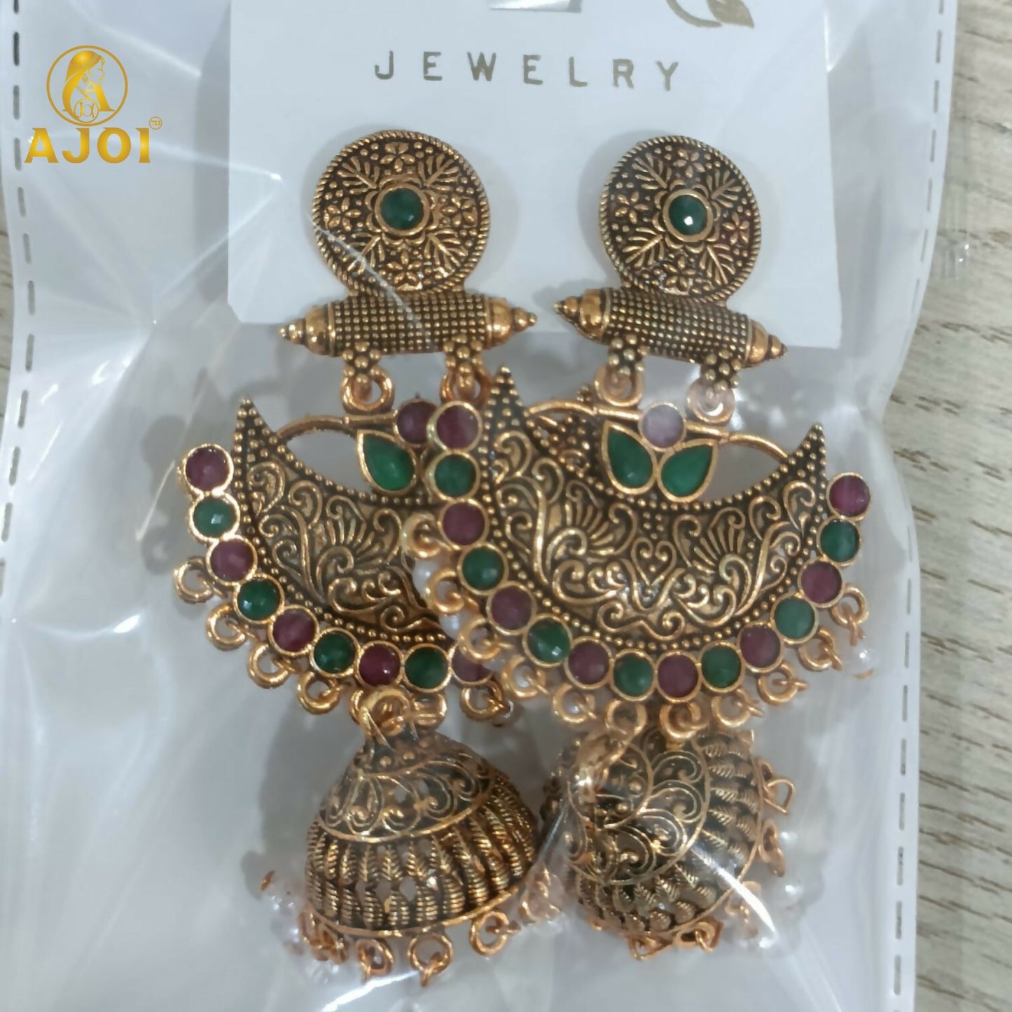 Premium Antique Gold Chandbali Jhumka Earrings