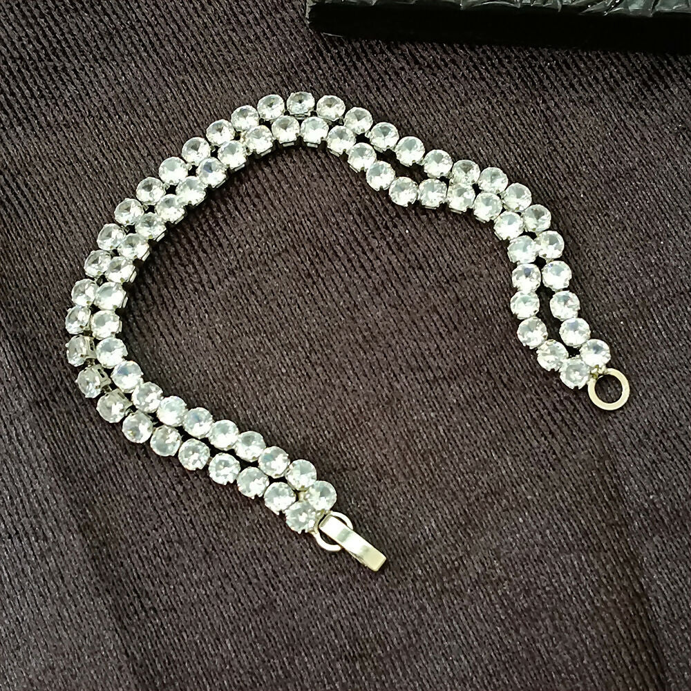 Silver Plated Ad Stone Double Line Bracelet