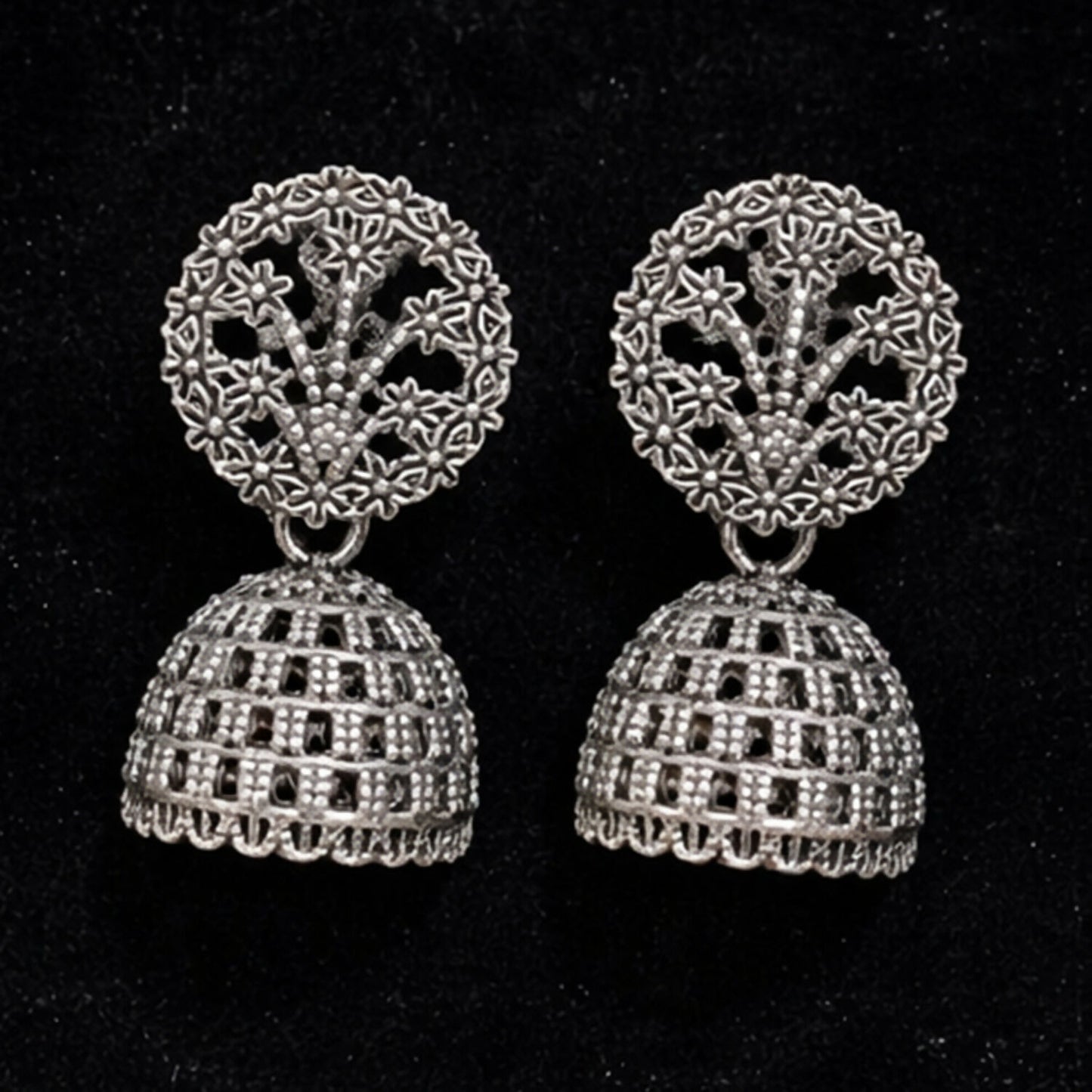 Oxidized Silver Floral Jhumka Earrings for Women – Traditional Ethnic Designer Jewelry