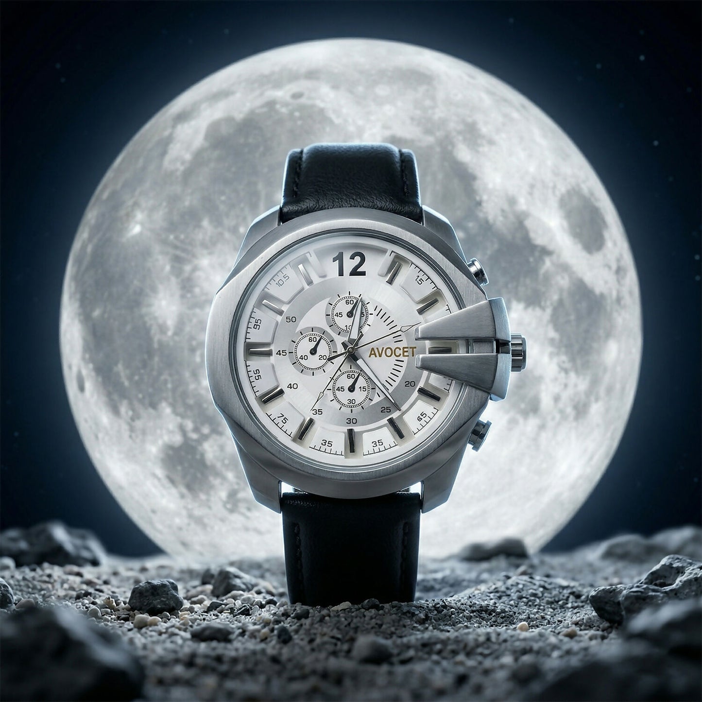Premium Silver Chronograph Style Analog Wrist Watch with Black Strap for Men