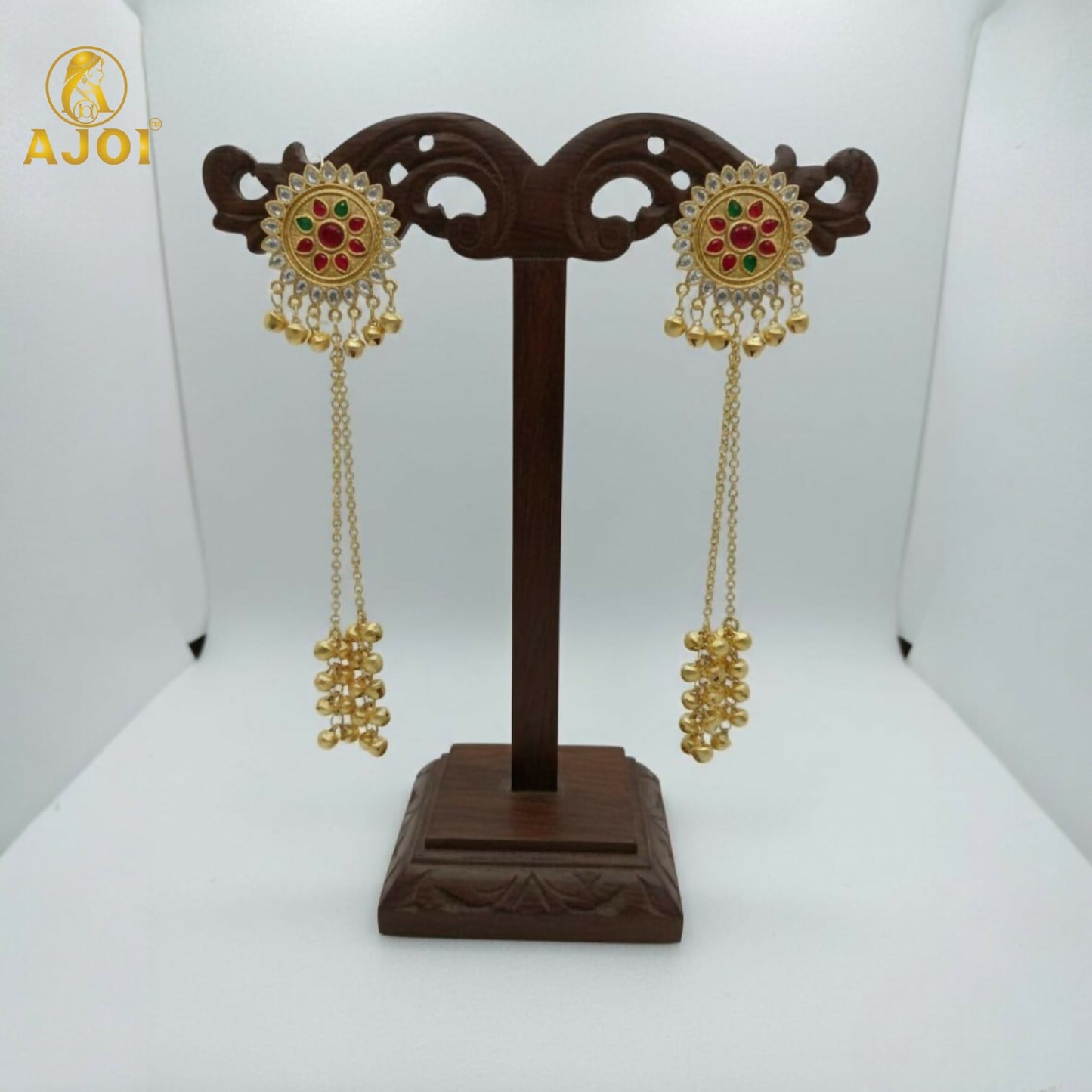 Royal Kashmiri Jhumka Drop Earrings with Kundan & Pearl Tassels–Luxury Earrings