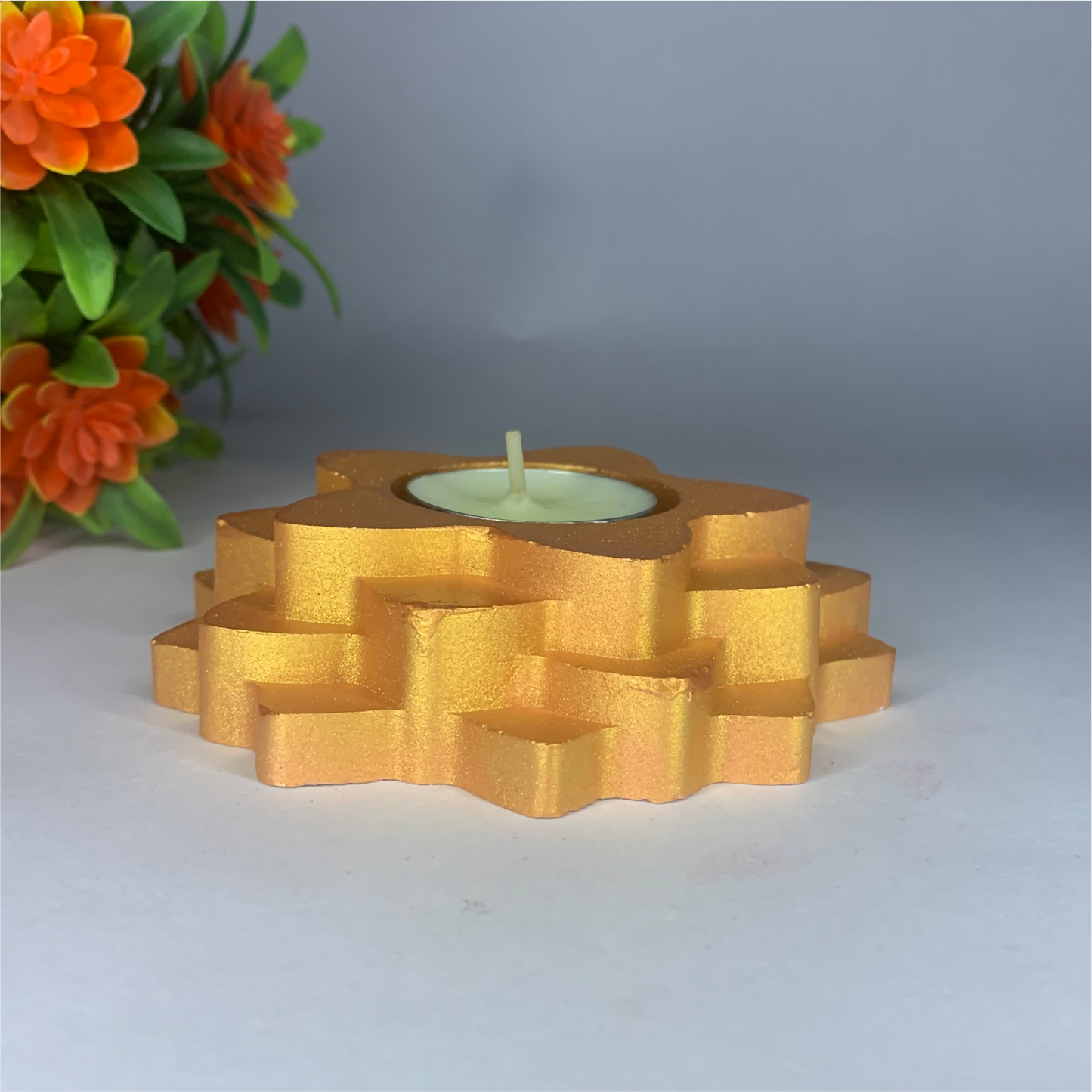 Handmade Flower 4-Step Diya – Rose Gold | Layered Tealight Holder for Diwali, Pooja & Home Décor | Unique Festival Gift Item