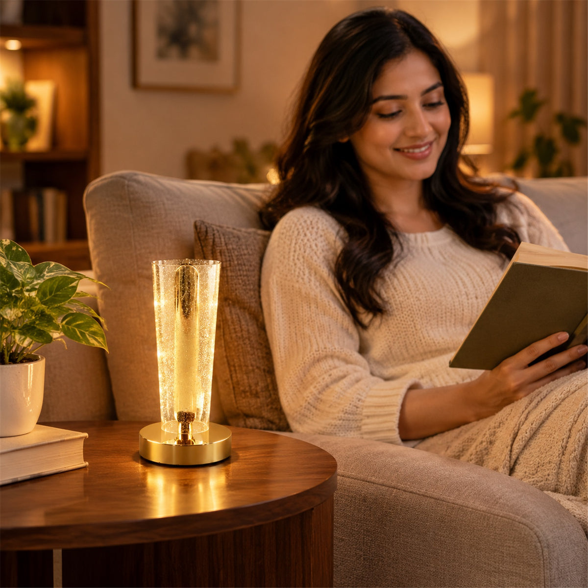 Crystal Table Lamp – Sparkle Design with Golden Base LED
